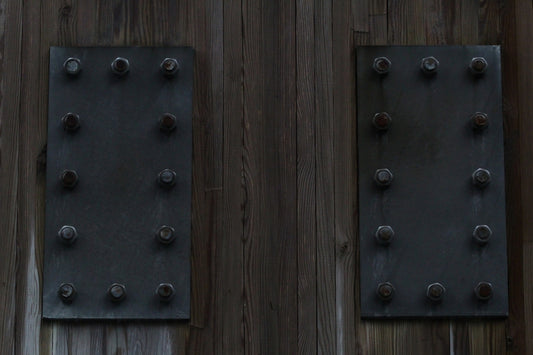 black steel door with door knob