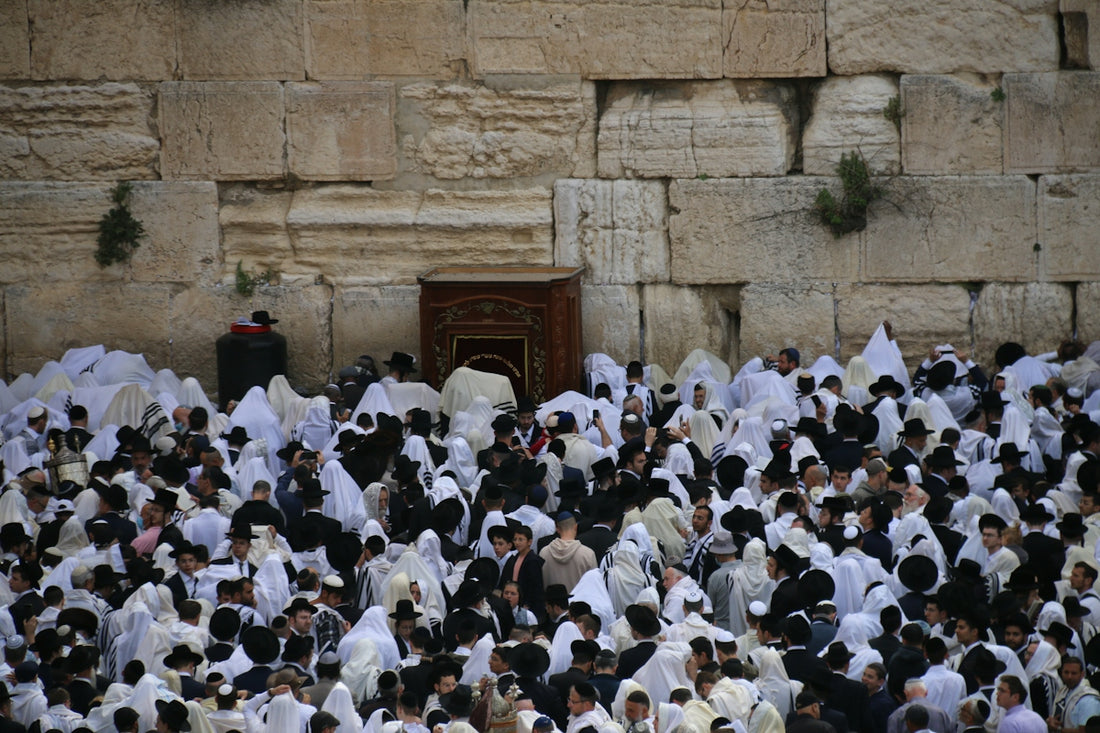 a large group of people standing in front of a stone wall